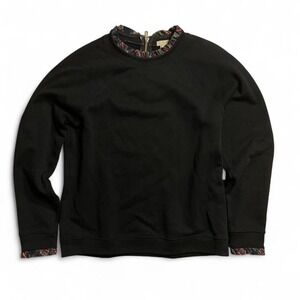 J Crew Plaid Ruffe Neck Trim Cotton Pullover‎ Preppy Sweatshirt